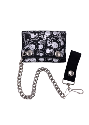Girls and 8 Ball Leather Tri-Fold Chain Wallet Black
