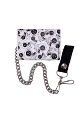 Girls and 8 Ball Leather Tri-Fold Chain Wallet White