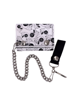 Girls and 8 Ball Leather Tri-Fold Chain Wallet White