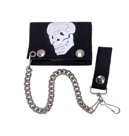 Bonehead Skull Leather Tri-Fold Chain Wallet