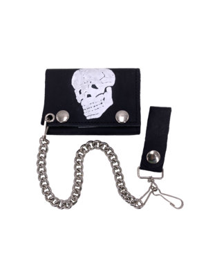 Bonehead Skull Leather Tri-Fold Chain Wallet