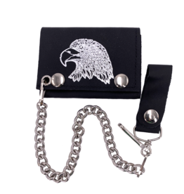 Eagle Head Leather Tri-Fold Chain Wallet