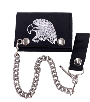 Eagle Head Leather Tri-Fold Chain Wallet