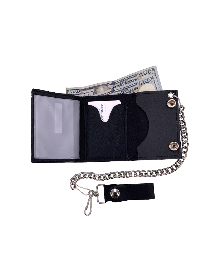 Eagle Head Leather Tri-Fold Chain Wallet