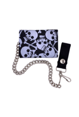 Multi-Skull and Crossbones Leather Tri-Fold Chain Wallet