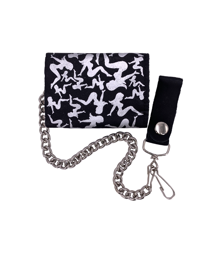 Multi-Trucker Girl Leather Tri-Fold Chain Wallet