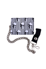 Skulls and Squiggles Leather Tri-Fold Chain Wallet