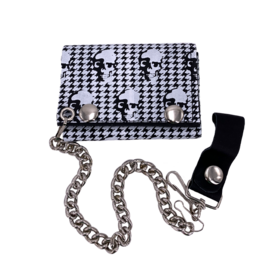 Skulls and Squiggles Leather Tri-Fold Chain Wallet