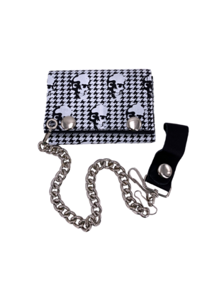 Skulls and Squiggles Leather Tri-Fold Chain Wallet