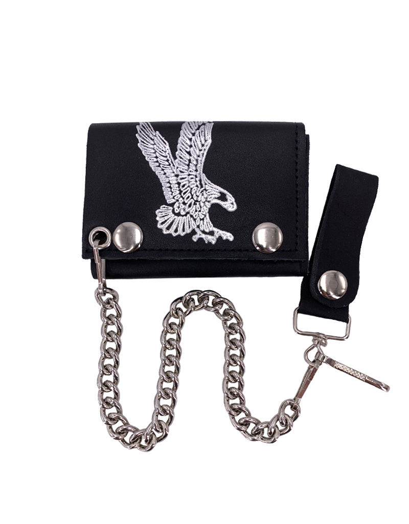 Swooping Eagle Leather Tri-Fold Chain Wallet