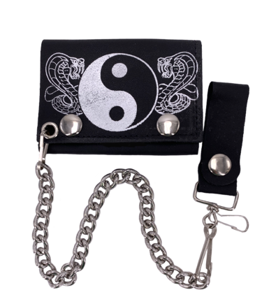 Yin Yang and Cobras Leather Tri-Fold Chain Wallet