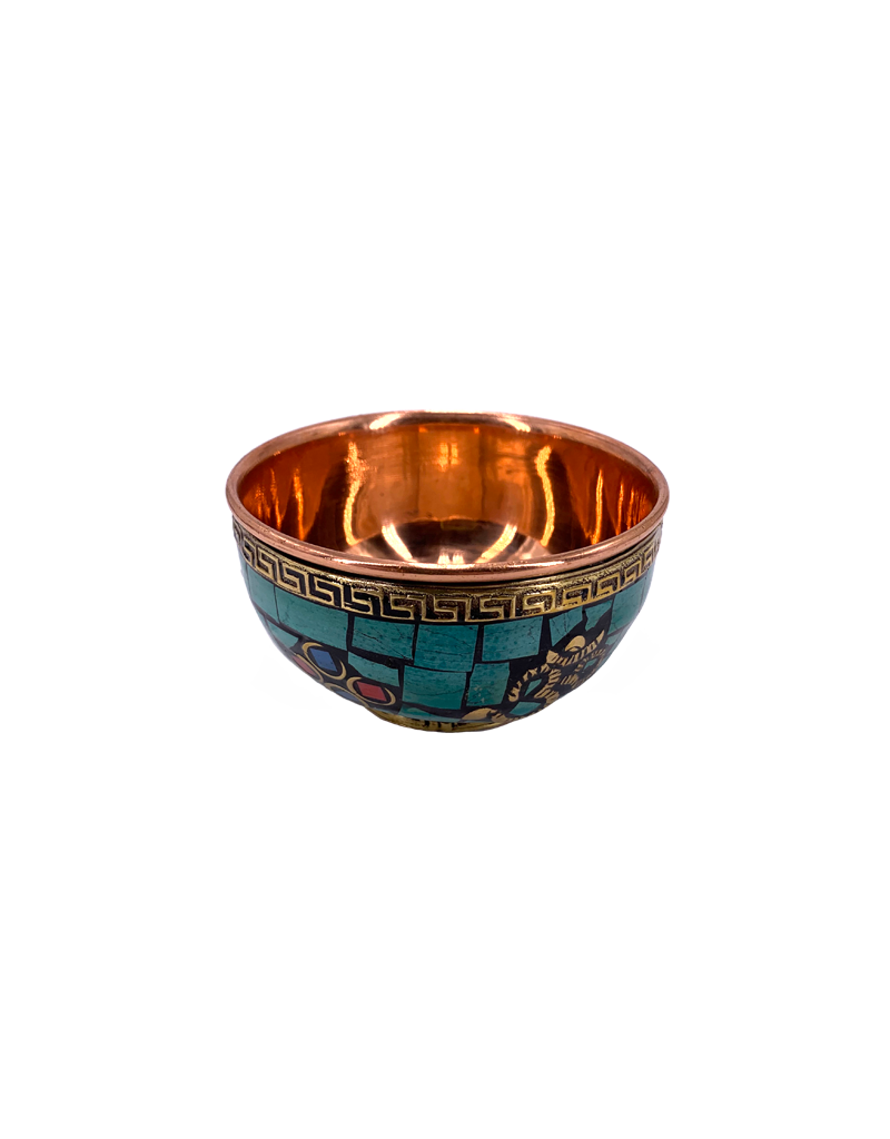 Om Symbol Copper Offering Bowl with Stone Work 3"D