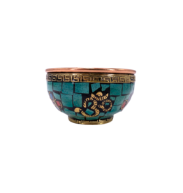 Om Symbol Copper Offering Bowl with Stone Work 3"D