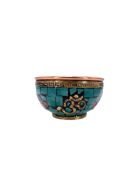 Om Symbol Copper Offering Bowl with Stone Work 3"D