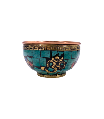 Om Symbol Copper Offering Bowl with Stone Work 3"D