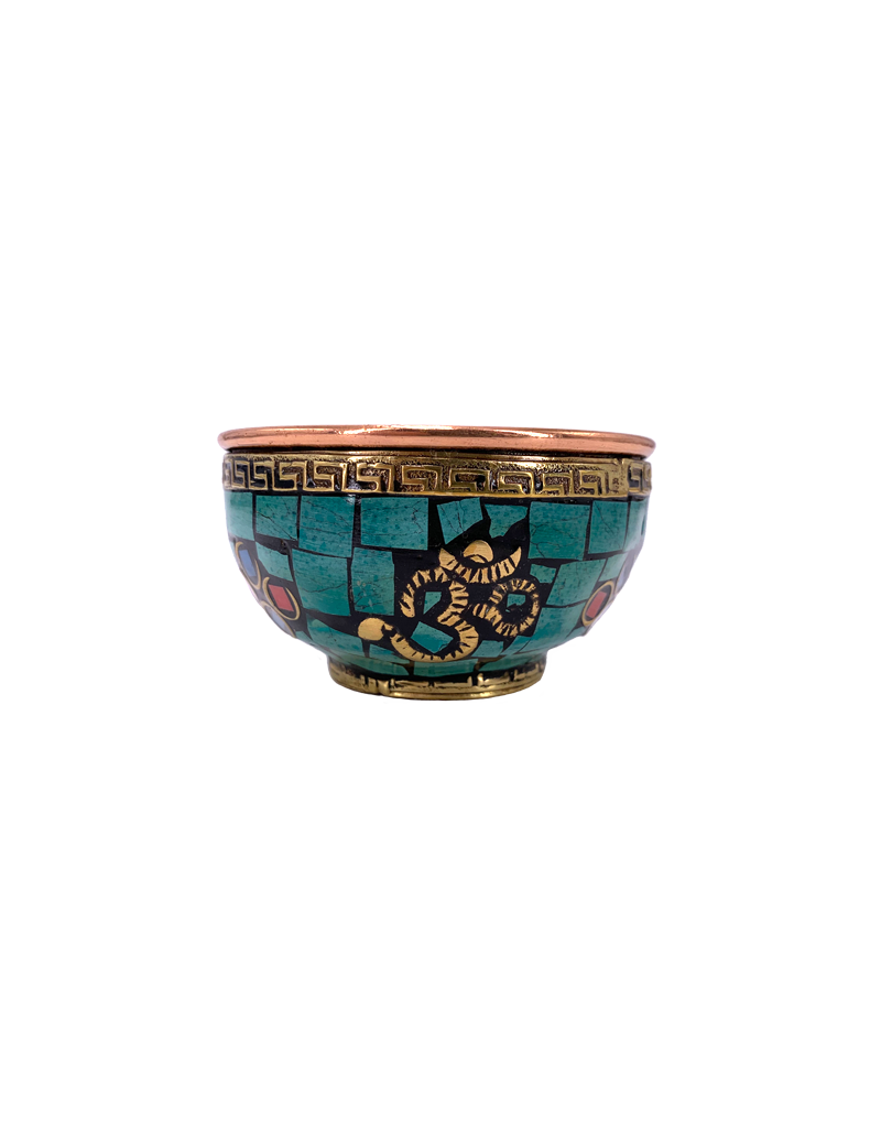 Om Symbol Copper Offering Bowl with Stone Work 3"D