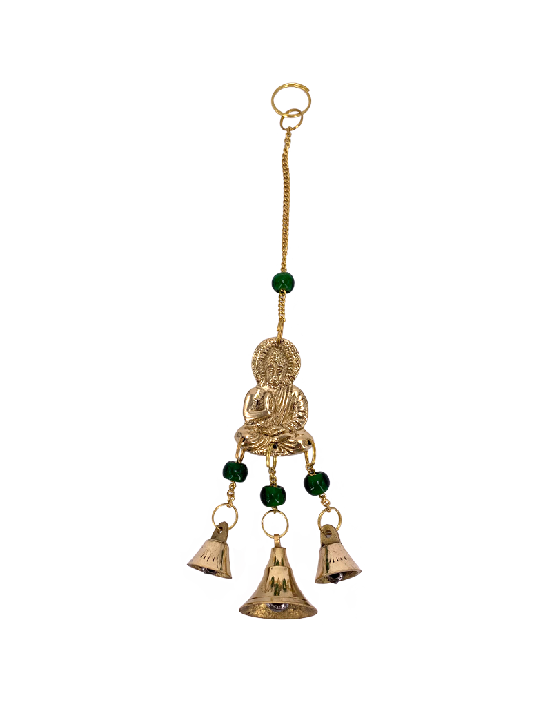 Buddha Brass Chime with Beads 9"H