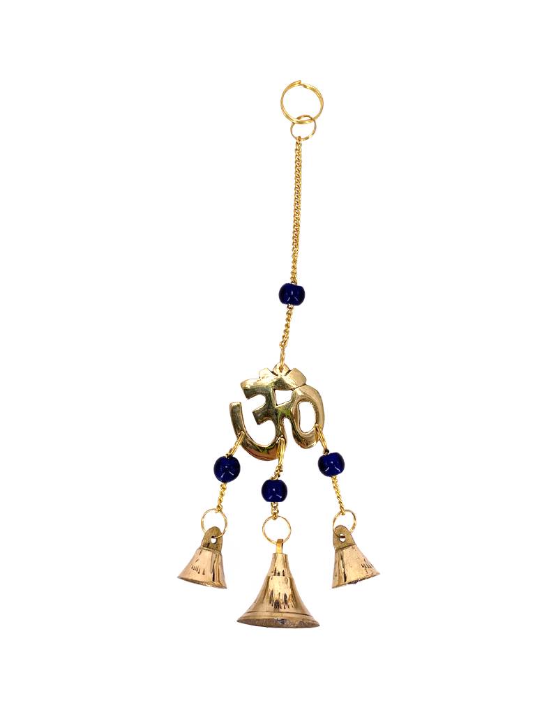 Om Brass Chime with Beads 9"H