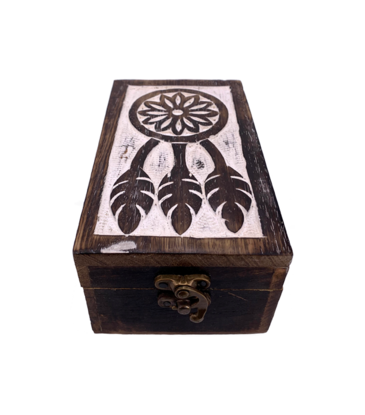 Dreamcatcher Carved Wooden Box 7" x 4"