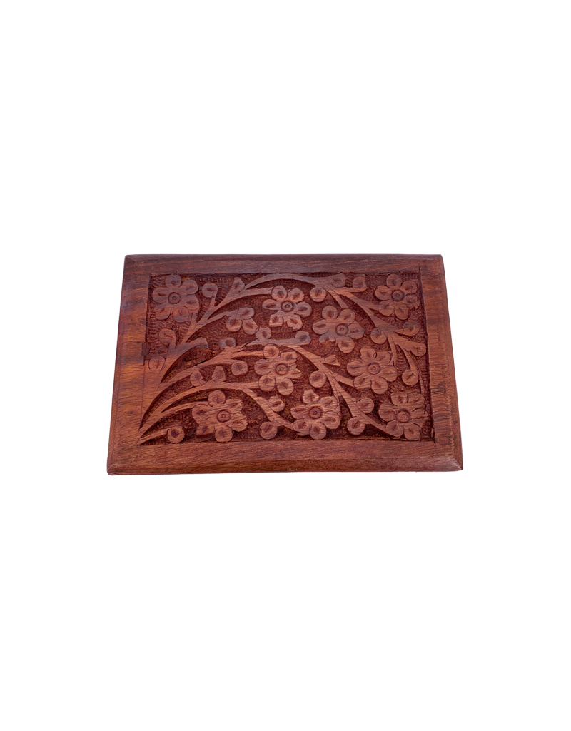 Floral Carved Wooden Box 6" x 4"