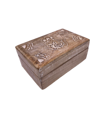 Hamsa Hand Carved Wooden Box  6" x 4"