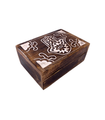 Hamsa Hand Carved Wooden Box 7" x 5"