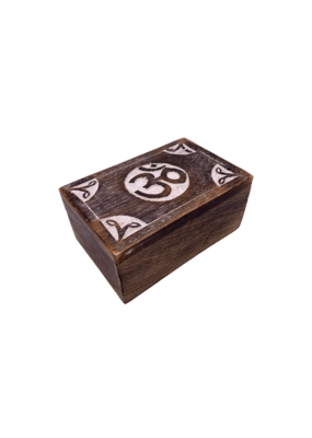 Om Symbol Carved Distressed Wooden Box 6" x 4"