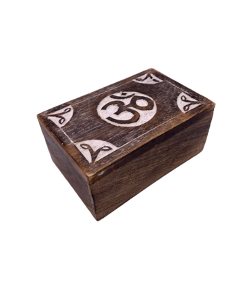 Om Symbol Carved Distressed Wooden Box 6" x 4"