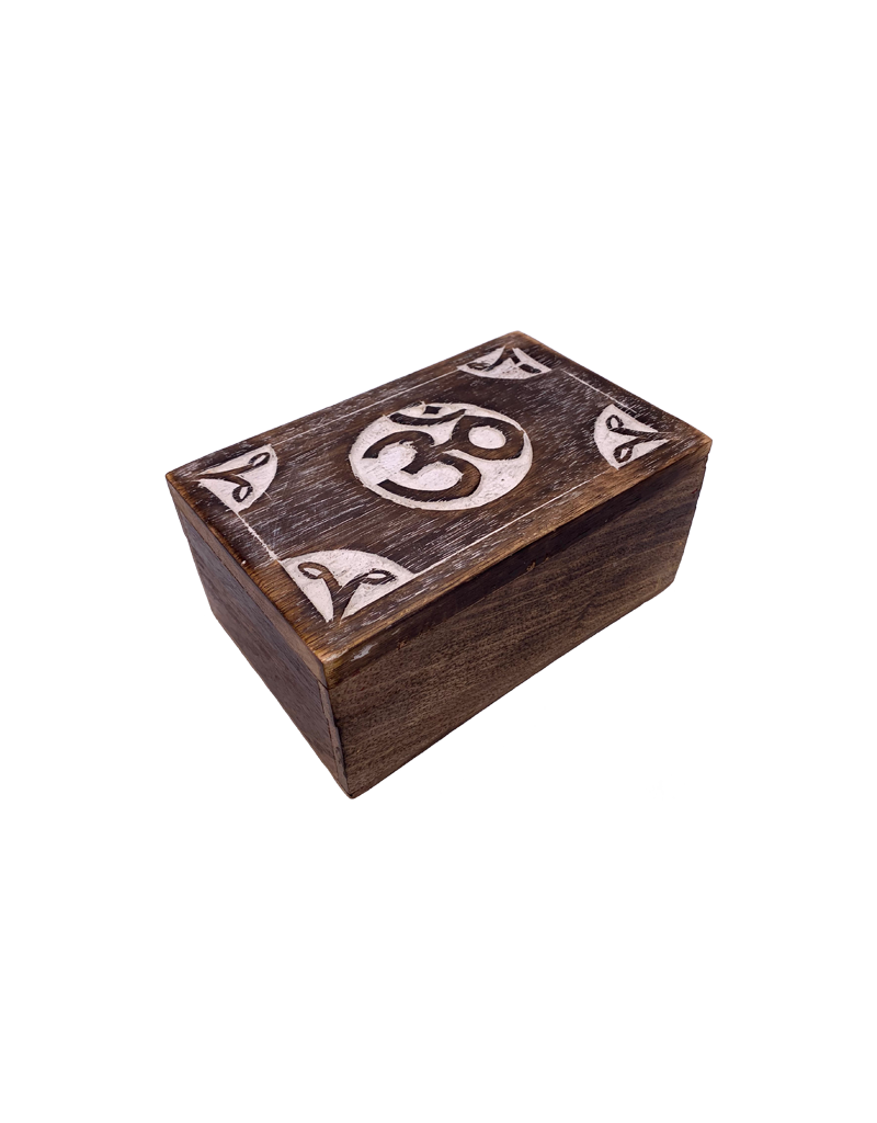 Om Symbol Carved Distressed Wooden Box 6" x 4"