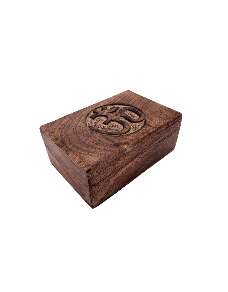 Om Symbol Carved Wooden Box 6" x 4"