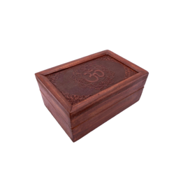 Om Symbol Carved Wooden Box 6" x 4"
