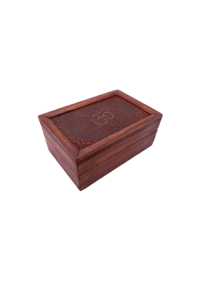 Om Symbol Carved Wooden Box 6" x 4"