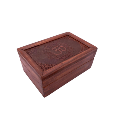 Om Symbol Carved Wooden Box 6" x 4"