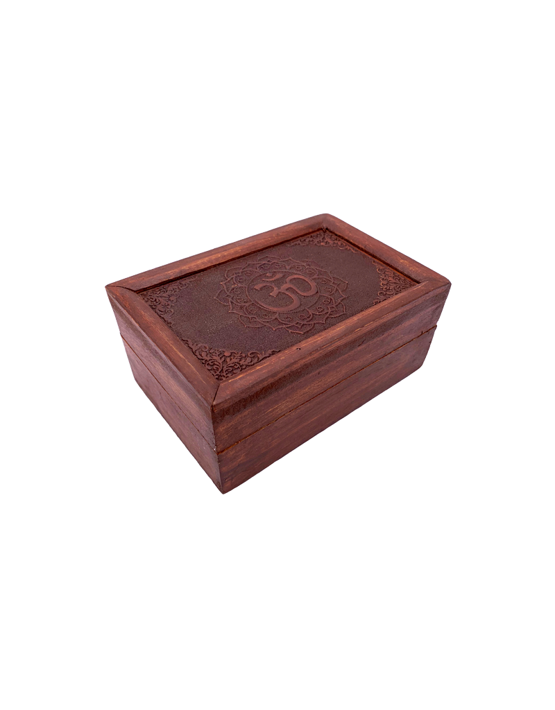 Om Symbol Carved Wooden Box 6" x 4"