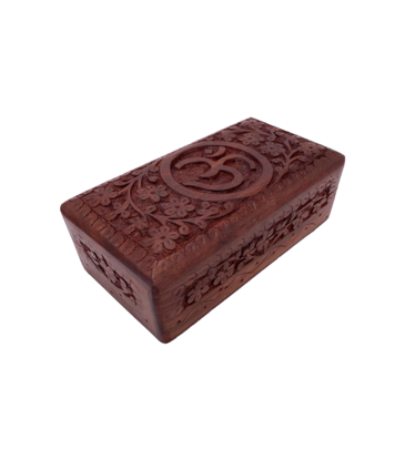 Om Symbol Carved Wood Box 6.5" x 3.5"