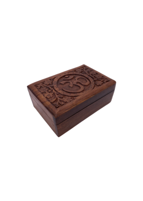 Om Symbol Carved Wood Box 6" x 4"