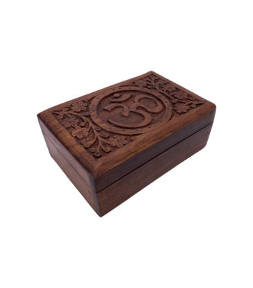 Om Symbol Carved Wood Box 6" x 4"