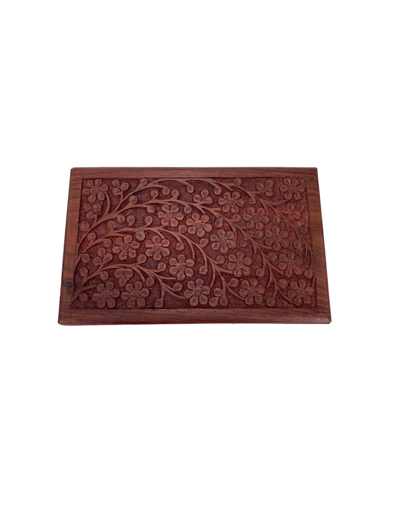 Floral Carved Wooden Box 8" x 5"