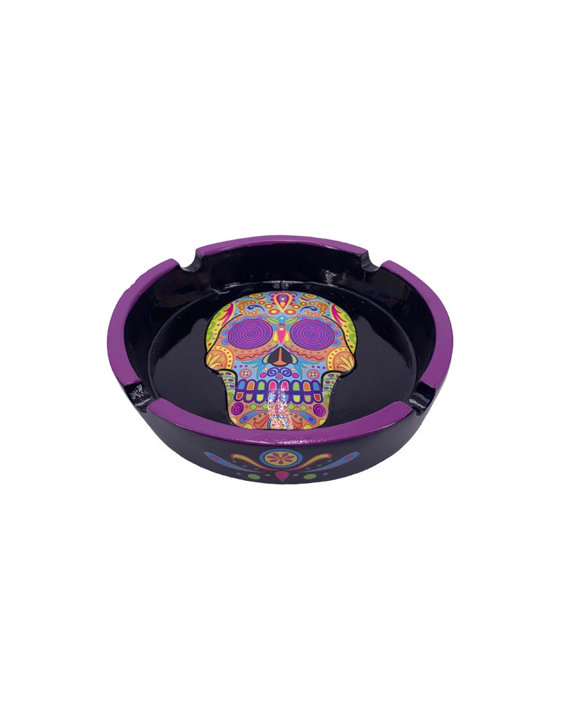 Day of The Dead Purple Sugar Skull Ashtray 5.75"D