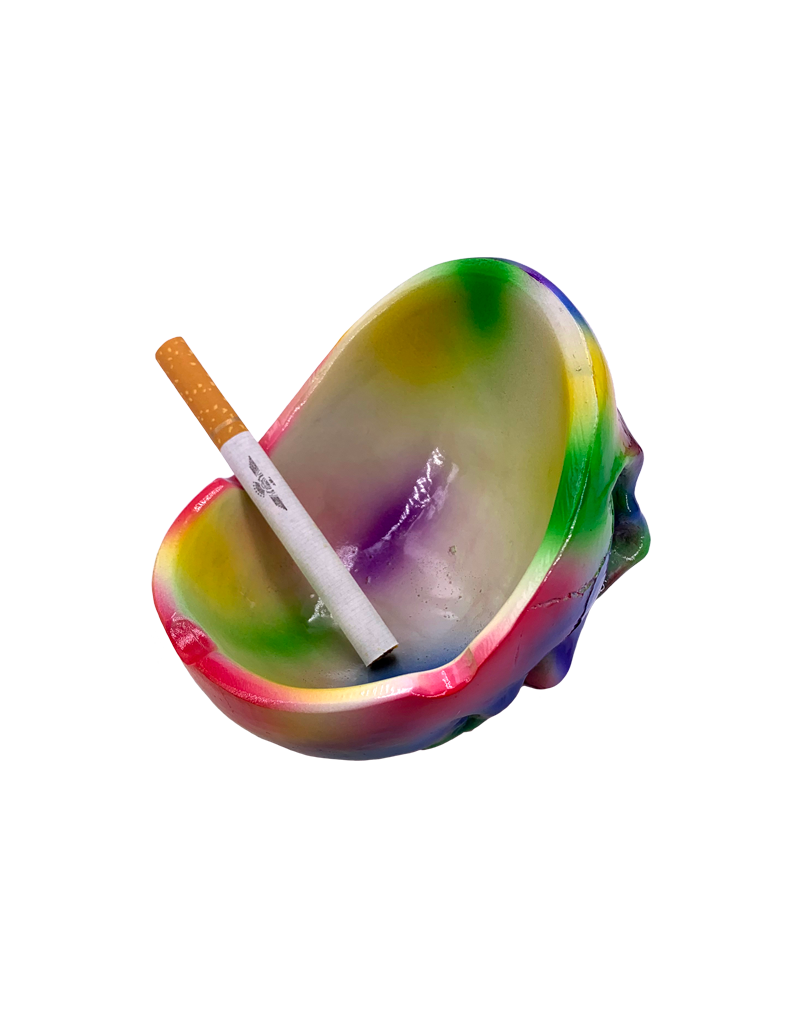 Tie Dye Skull Ashtray 4"D