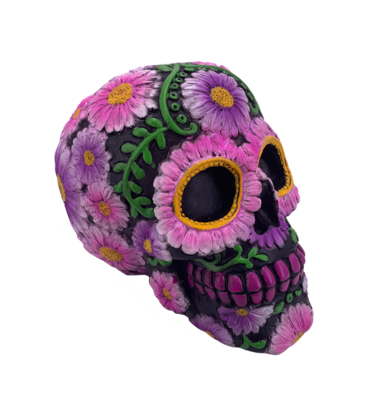 Flower Skull Piggy Bank Black and Pink