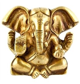 Lord Ganesh Carved Brass Statue 3"H