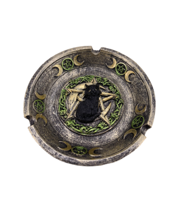 Black Wicca Cat Ashtray 4.75"D