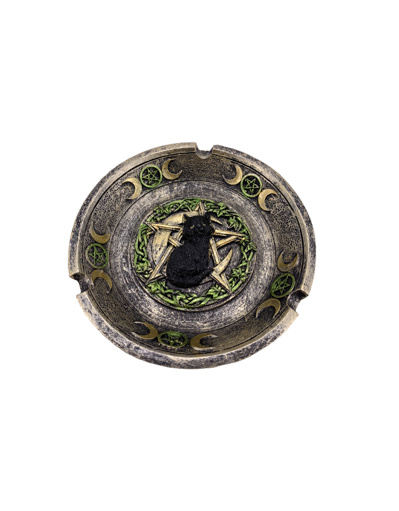 Black Wicca Cat Ashtray 4.75"D