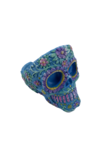 Sugar Skull Ashtray 4"D Aqua and Pink