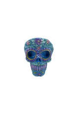 Sugar Skull Ashtray 4"D Aqua and Pink