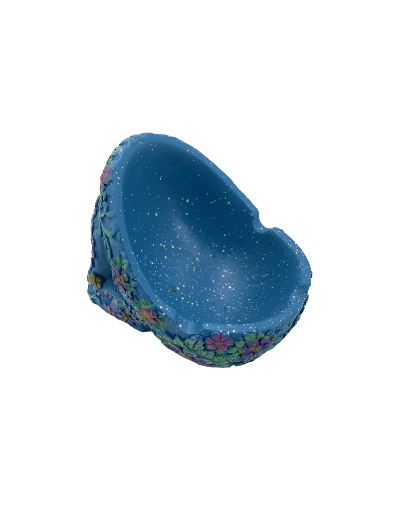 Sugar Skull Ashtray 4"D Aqua and Pink