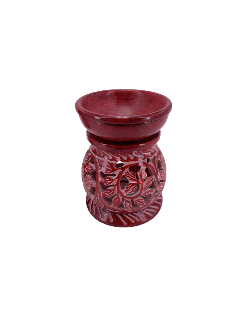 Carved Round Leaves Soapstone Oil Diffuser 4"H