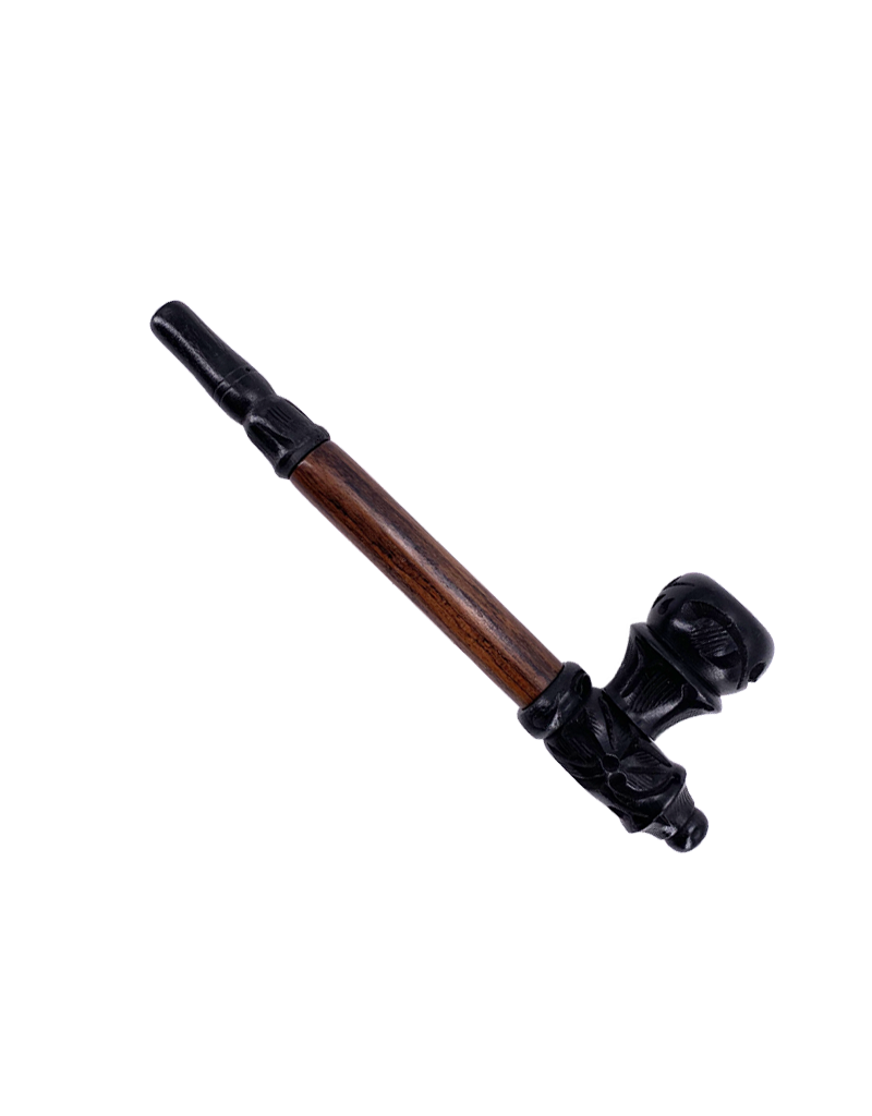 7" Peace Pipe Carved Wood Hand Pipe