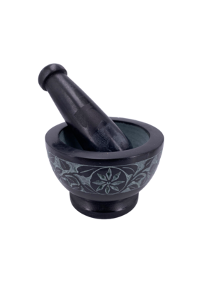 Floral Carved Mortar and Pestle 4"D